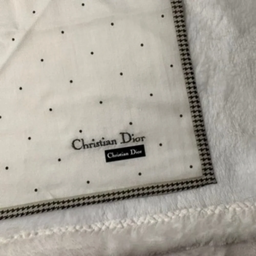 Vtg CHRISTIAN DIOR Scarf Handkerchief Polka Dot Cotton Cream Black 18.5
